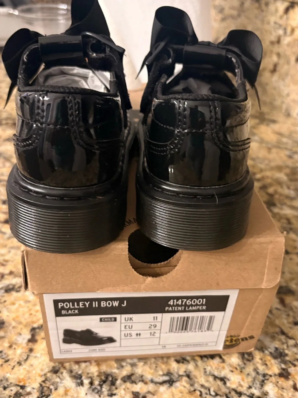 Dr. Martens Black Patent Leather Kids Bow Shoes